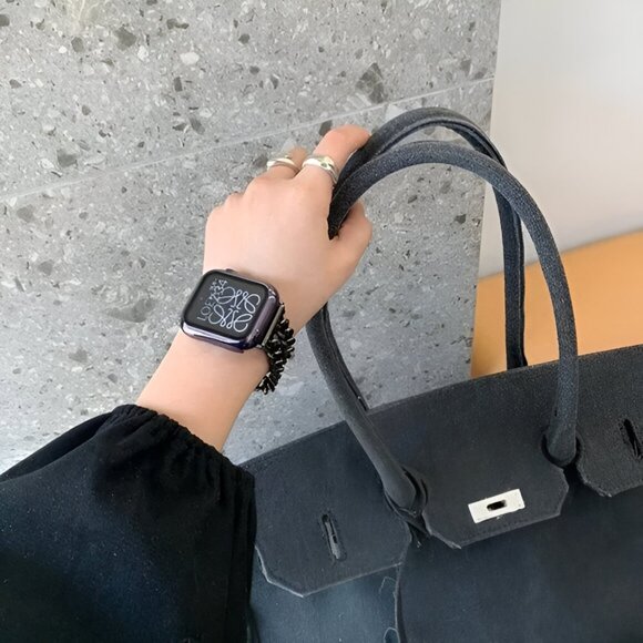 Apple Watch Band Adjustable Stylish Strap Silver Stainless Chain - Black - Picture 2 of 9